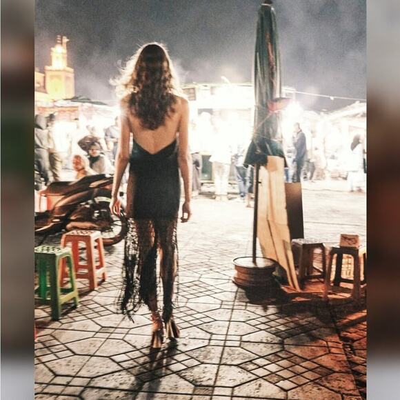 Zara Black LINEN DRESS WITH FRINGE Size Large - Picture 7 of 16